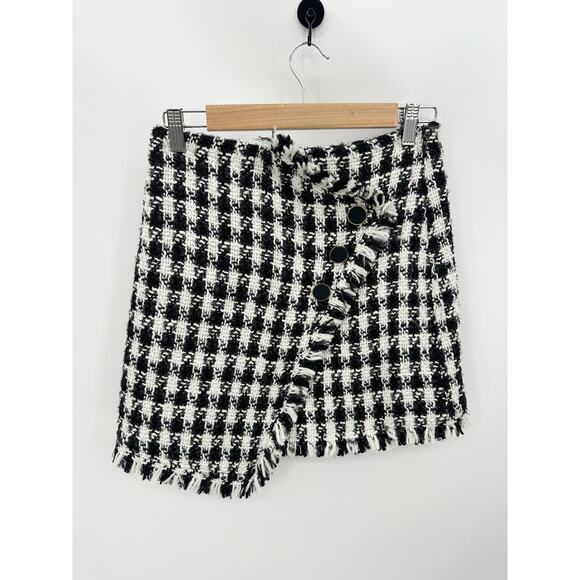 Anthropologie J.O.A Black White Tweed Mini Wrap Skirt Womens Size Small NWT - Picture 1 of 10